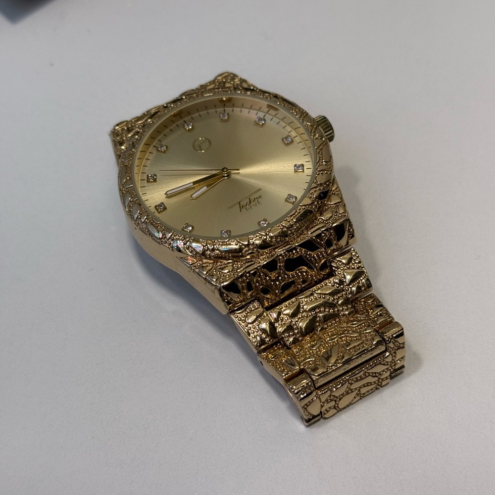 Gold Textured Watch with Crystal Accents - Picture 3 of 9